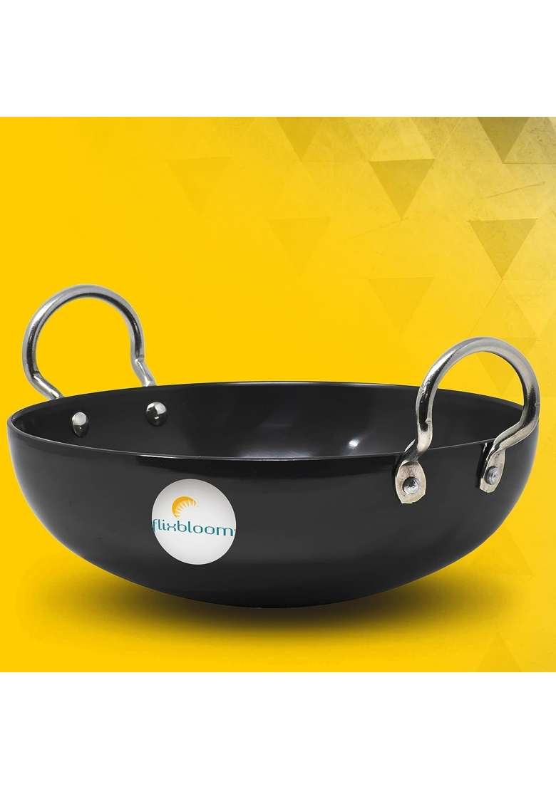 FLIXBLOOM Latest Black Hard Anodized Induction Base Bottom Cookware Set for Kitchen | 3 L | 3.2 Qt | Non-Toxic | With Lid - Indya
