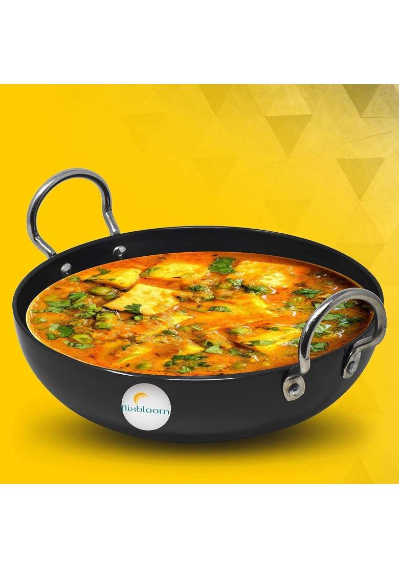 FLIXBLOOM Latest Black Hard Anodized Induction Base Bottom Cookware Set for Kitchen | 3 L | 3.2 Qt | Non-Toxic | With Lid - Indya