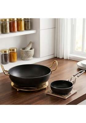 DOZY Pre-Seasoned Iron Kadhai Wok and Tadka Pan