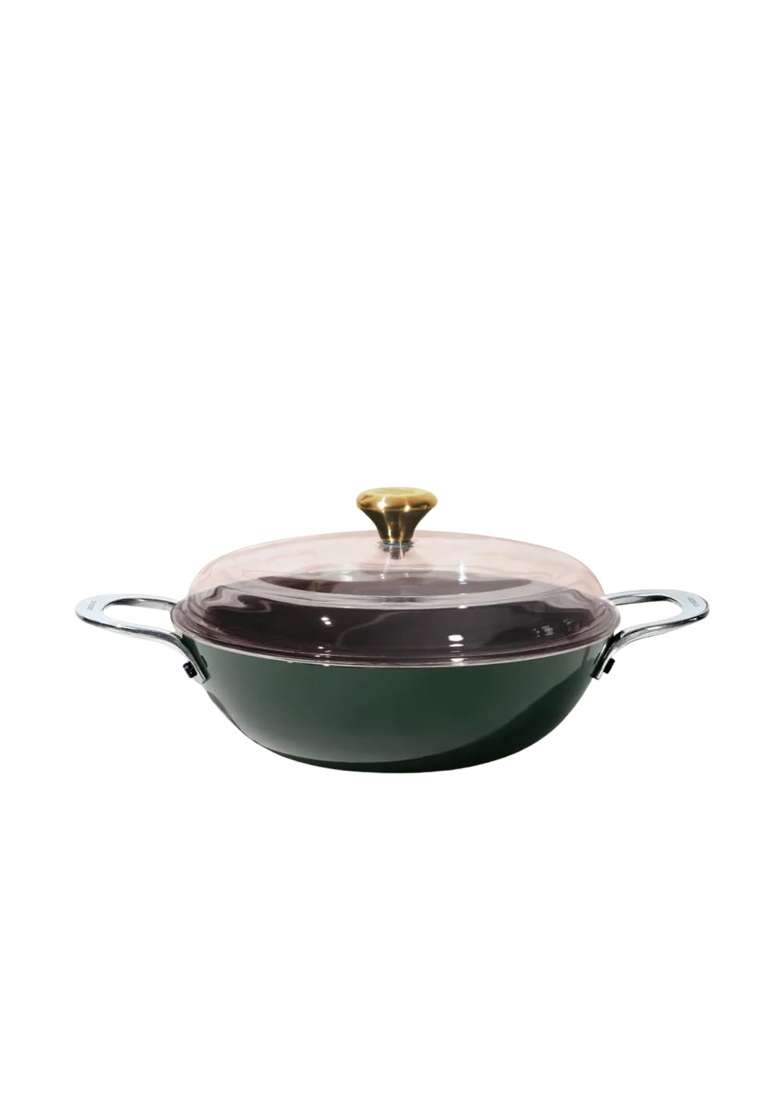 CUMIN CO. Enamel Cast Iron Kadai Wok LITE with Lid | 4 L | 4.2 Qt | 28 cm | 11 Inch | Induction Compatible | Heavy Bottom | Non-Toxic - Indya