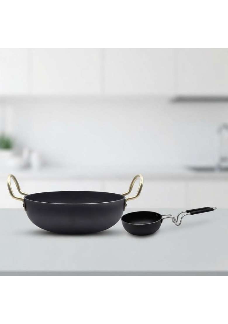DOZY Iron Kadhai Wok Tadka Pan Combo - Indya