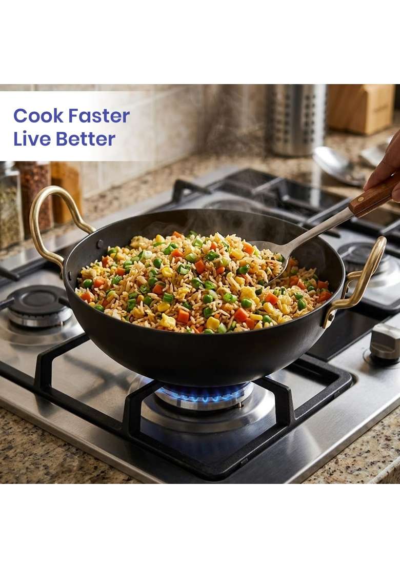 DOZY Iron Kadhai Wok Tadka Pan Combo - Indya