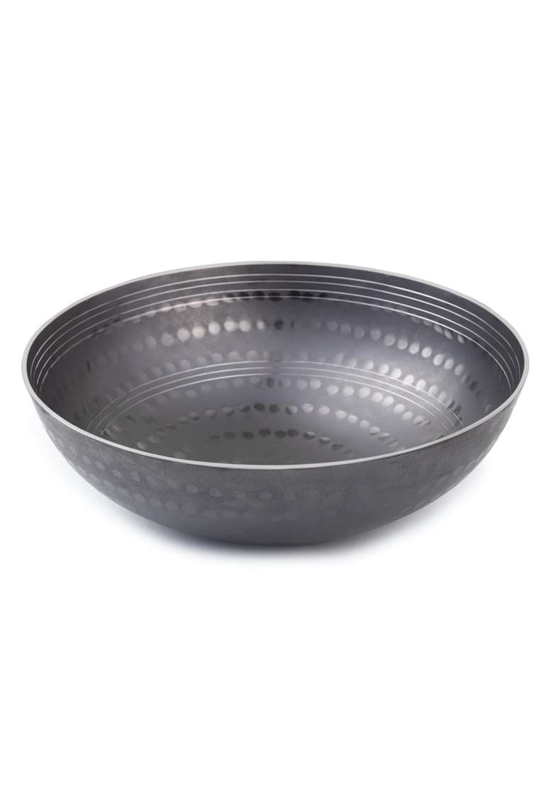 PTR Hammered Iron Kadhai Wok Original Lohe Ki Kadai Handle-Free Deep Frying Pan | 2 L | 2.1 Qt | 10 Inch | Induction Compatible - Indya
