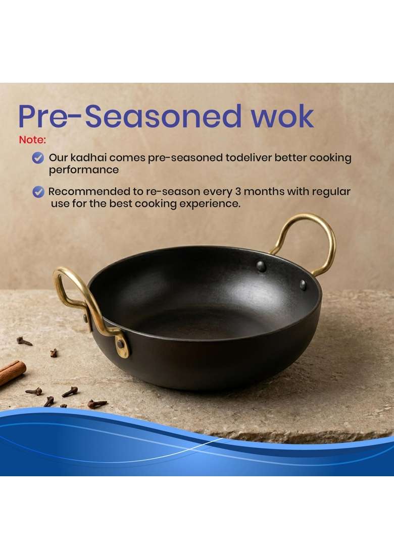 DOZY Iron Nonstick Kadhai Wok | 1.5 L | 1.6 Qt | Non-Toxic - Indya