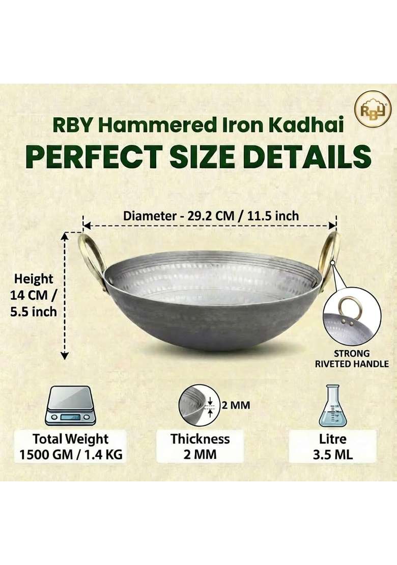RBY | 3.5 L | 3.7 Qt | 28.8 cm | 11.3 Inch | Induction Compatible | Heavy Bottom | Hammered Finish | Food Safe - Indya