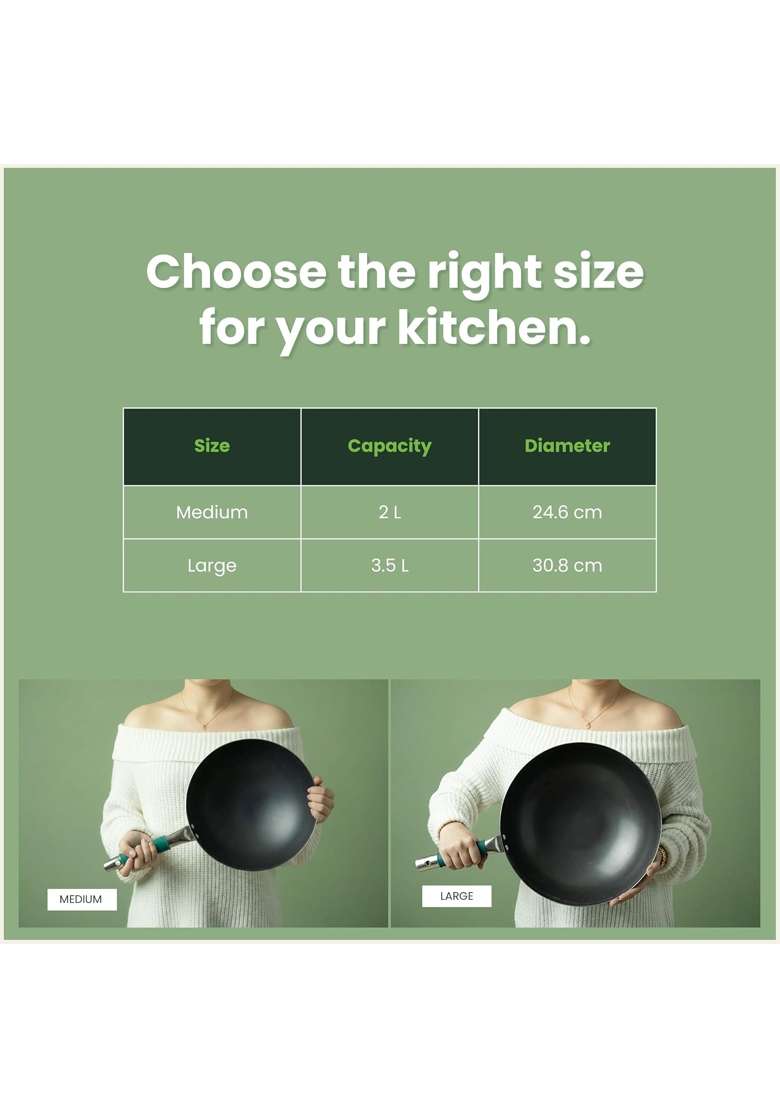 The Indus Valley Pure Iron Wok with Silicone Grip | 3.5 L | 3.7 Qt | 30.8 cm | 12.1 Inch | Non-Toxic | Pre-Seasoned - Indya