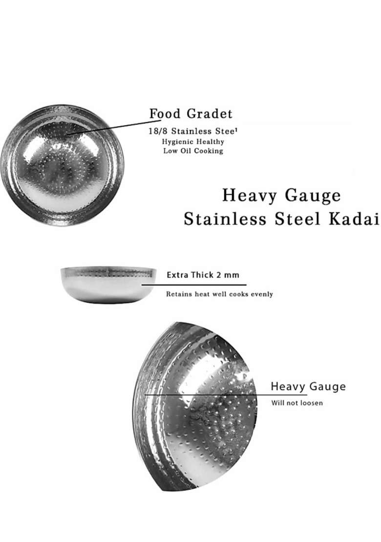 KC Sandwich Bottom Heavy Guage Stainless Steel Hammered Tasla Deep Pan | 1500 ml | 50.7 fl oz - Indya