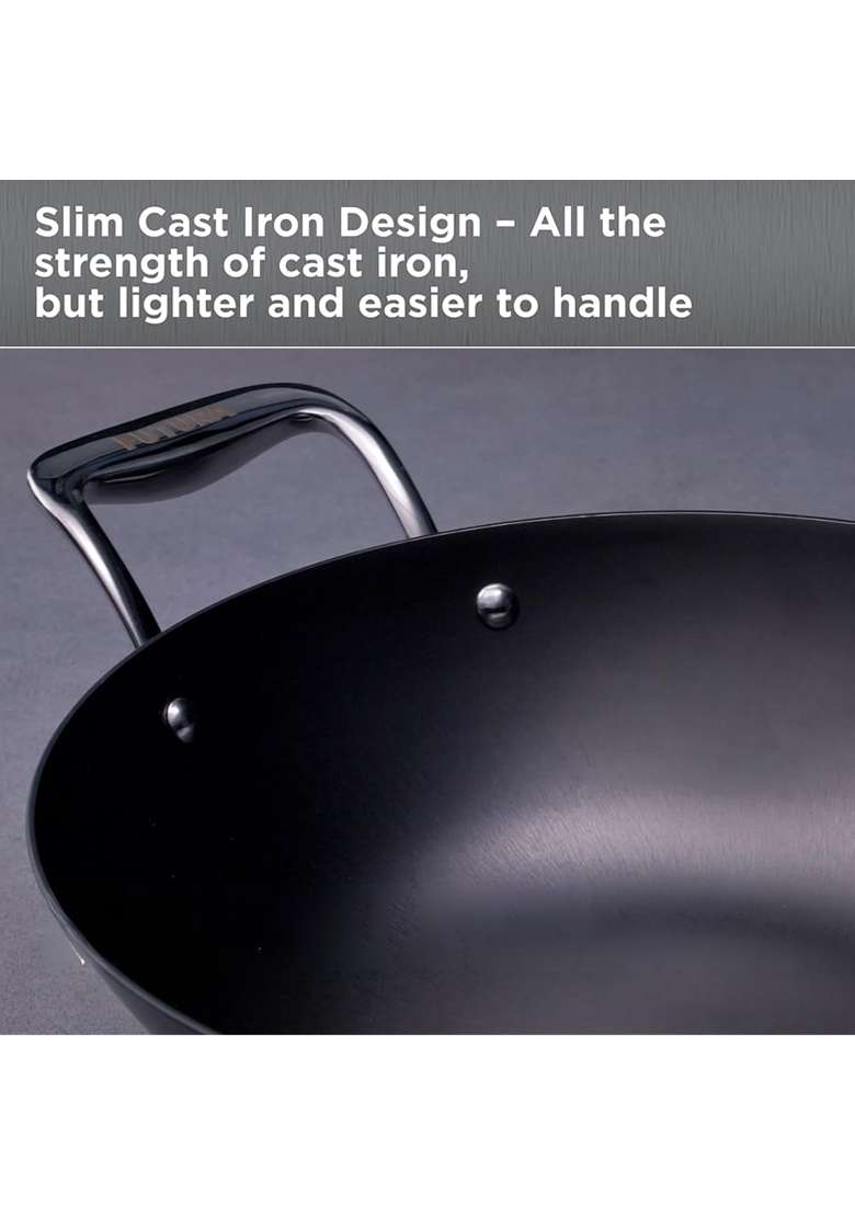 Hawkins Futura Slim Cast Iron Kadhai Wok | 4 L | 4.2 Qt | Induction Compatible | With Lid - Indya