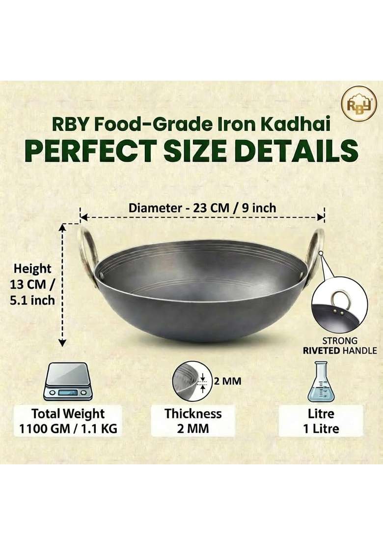 RBY | 1 L | 1.1 Qt | 25.4 cm | 10 Inch | Induction Compatible | Dishwasher Safe - Indya