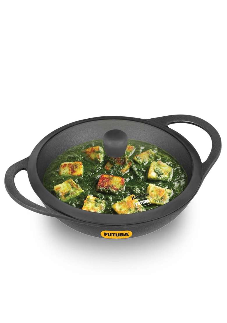 Hawkins Futura Cast Iron Kadhai Wok | 3.5 L | 3.7 Qt | Non-Stick | With Lid - Indya