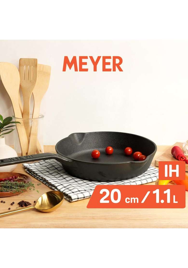 Meyer Pre-Seasoned Cast Iron Frypan | 1.61 L | 1.7 Qt | 20 cm | 7.9 Inch | Induction Compatible - Indya