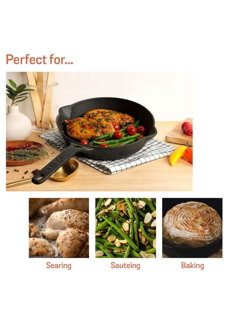 Meyer Pre-Seasoned Cast Iron Frypan | 1.61 L | 1.7 Qt | 20 cm | 7.9 Inch | Induction Compatible - Indya