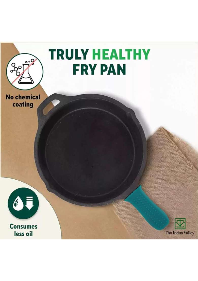 The Indus Valley Pre-Seasoned Cast Iron Skillet | 1.6 L | 1.7 Qt | 25 cm | 9.8 Inch | Induction Compatible - Indya