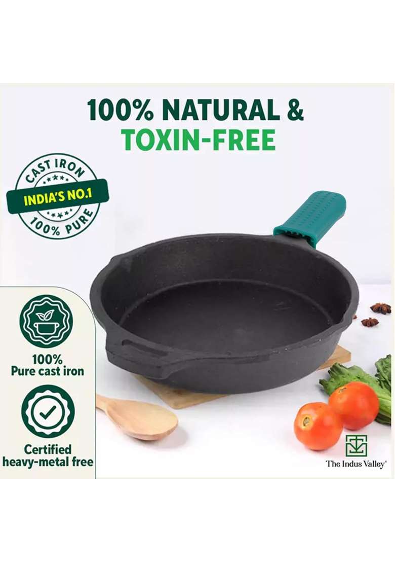 The Indus Valley Pre-Seasoned Cast Iron Skillet | 1.6 L | 1.7 Qt | 25 cm | 9.8 Inch | Induction Compatible - Indya