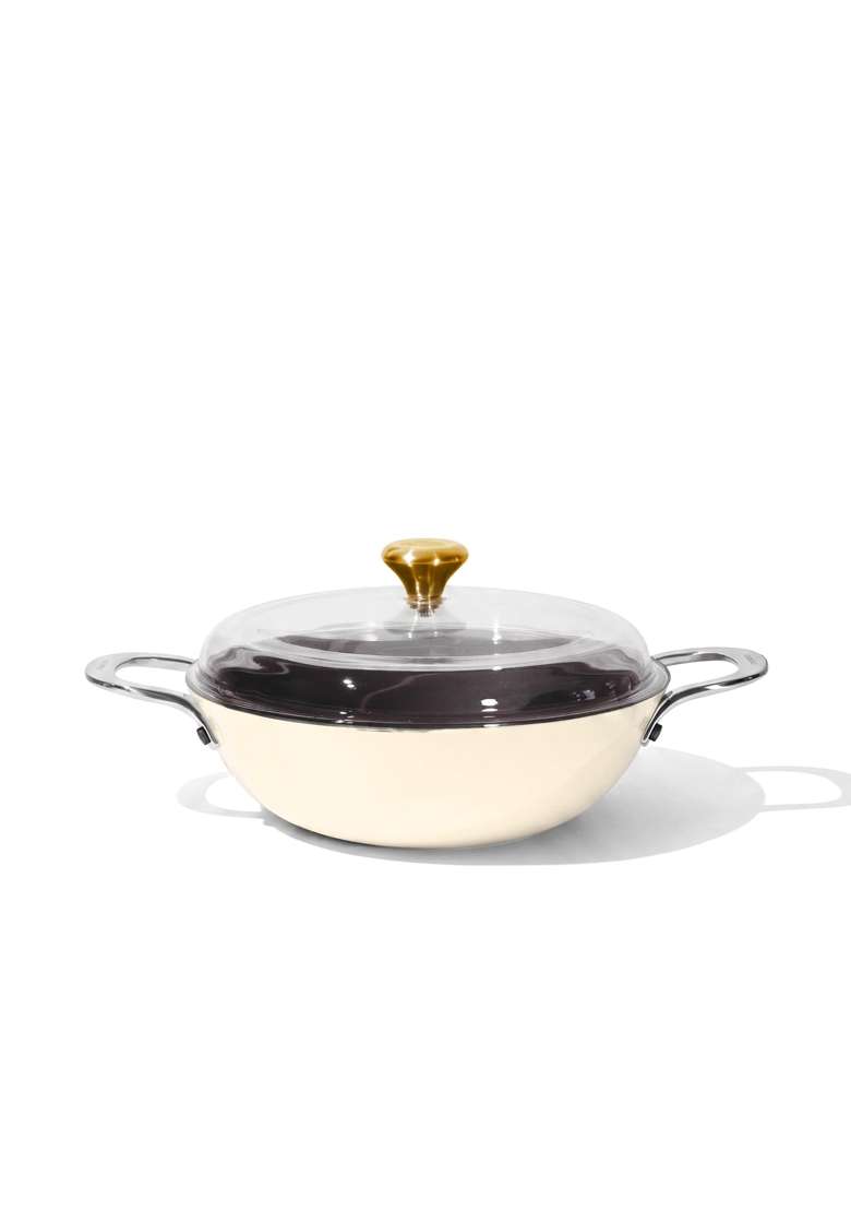 CUMIN CO. Enamel Cast Iron Kadai Wok LITE with Lid | 4 L | 4.2 Qt | 28 cm | 11 Inch | Induction Compatible | Heavy Bottom | Non-Toxic - Indya