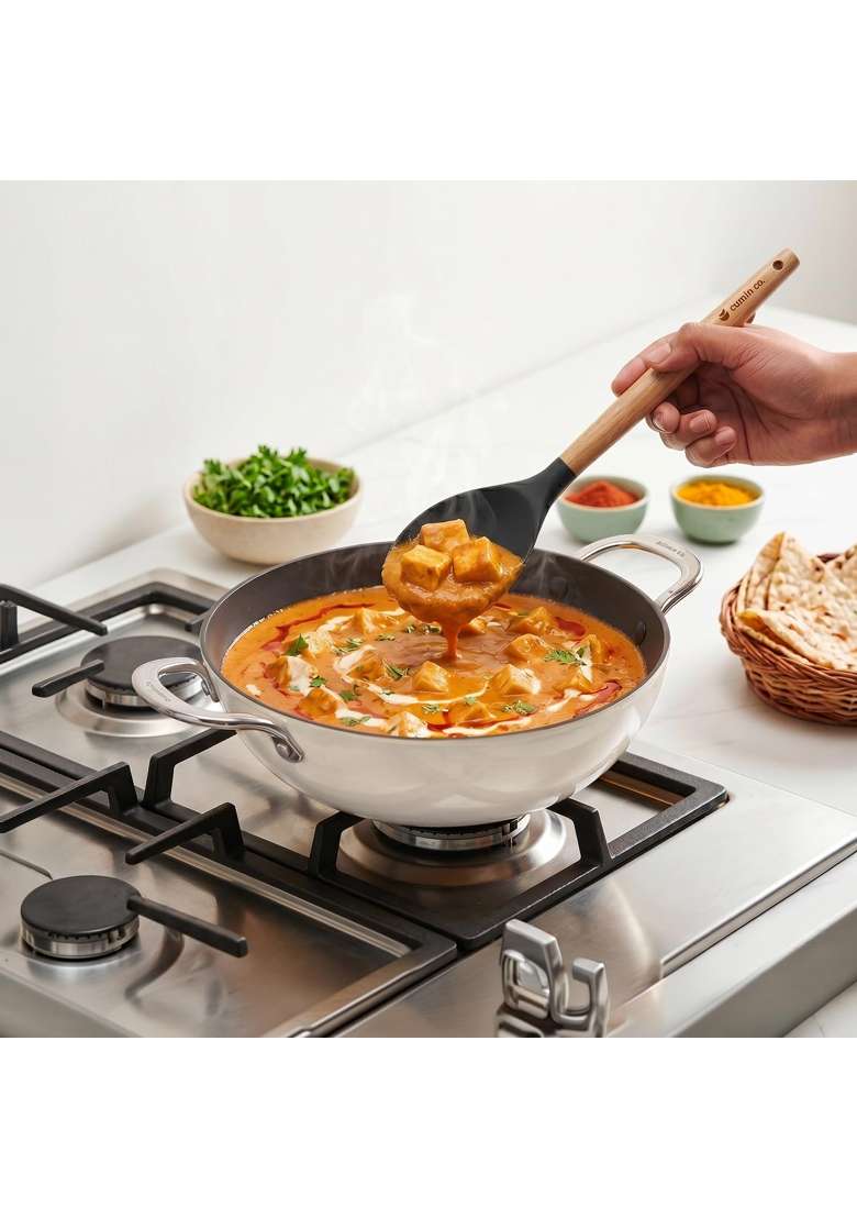 CUMIN CO. Enamel Cast Iron Kadai Wok LITE with Lid | 4 L | 4.2 Qt | 28 cm | 11 Inch | Induction Compatible | Heavy Bottom | Non-Toxic - Indya