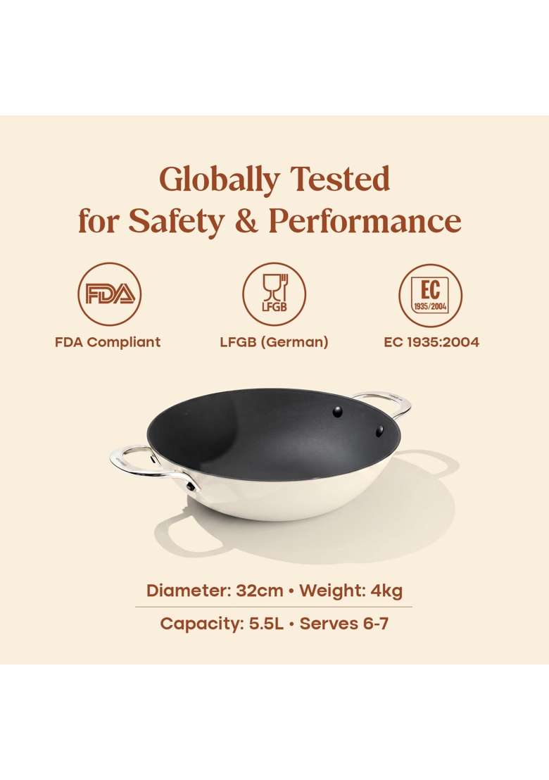 CUMIN CO. Enamel Cast Iron Kadai Wok LITE with Lid | 4 L | 4.2 Qt | 28 cm | 11 Inch | Induction Compatible | Heavy Bottom | Non-Toxic - Indya