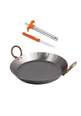 KITCHEN SHOPEE Induction Friendly Heavy Base Iron Flat Kadai Wok Fry Pan for Making Jalebi Dal | 2 L | 2.1 Qt | 25 cm | 9.8 Inch