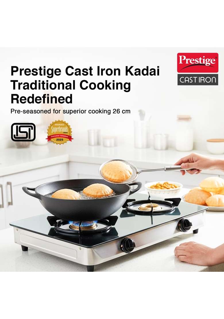 Prestige Cast Iron Kadai Wok | 26 cm | 10.2 Inch | Induction Compatible - Indya