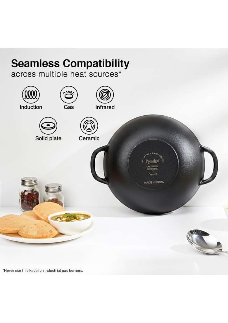 Prestige Cast Iron Kadai Wok | 26 cm | 10.2 Inch | Induction Compatible - Indya
