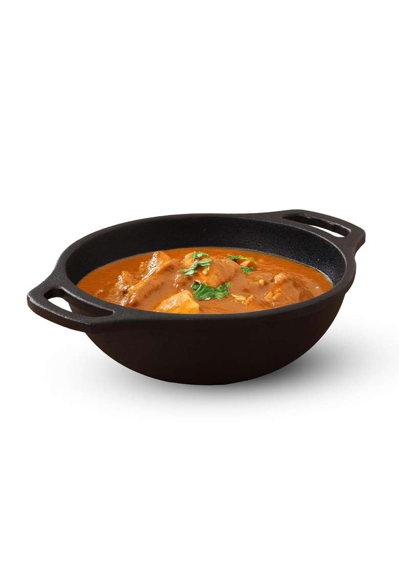 The Indus Valley Premium Cast Iron Kadai Wok with Flat Handles | 1.5 L | 1.6 Qt | 20.9 cm | 8.2 Inch | Non-Toxic | Pre-Seasoned | Non-Stick - Indya