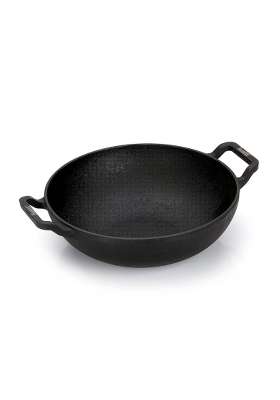 Sumeet Pre Seasoned Heavy Weight Cast Iron Deep Kadai Wok | 2000 ml | 67.6 fl oz | 23 cm | 9.1 Inch | Induction Compatible