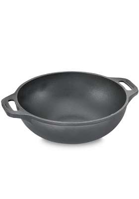 Tannu Craft Cast Iron Kadai Wok | 26 cm | 10.2 Inch | Induction Compatible