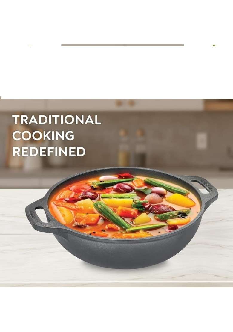 Tannu Craft Cast Iron Kadai Wok | 26 cm | 10.2 Inch | Induction Compatible - Indya