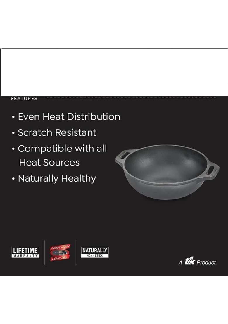 Tannu Craft Cast Iron Kadai Wok | 26 cm | 10.2 Inch | Induction Compatible - Indya