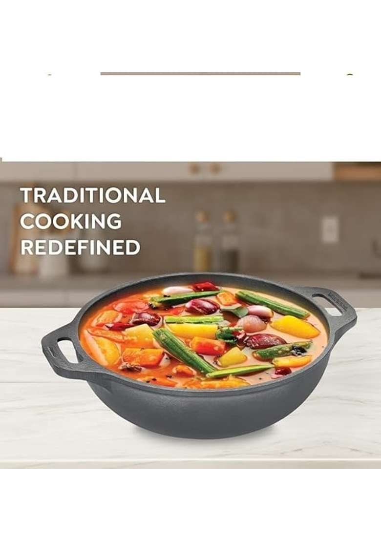 VOMI Cast Iron Kadai Wok | 26 cm | 10.2 Inch | Induction Compatible - Indya