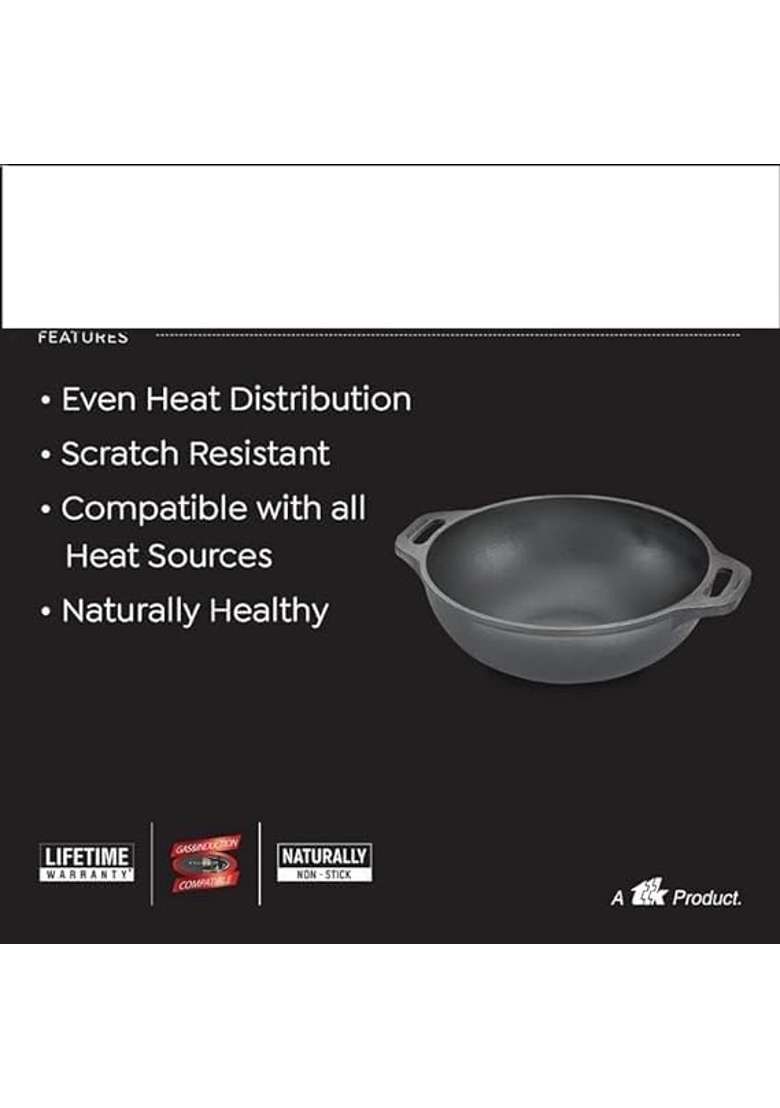 VOMI Cast Iron Kadai Wok | 26 cm | 10.2 Inch | Induction Compatible - Indya