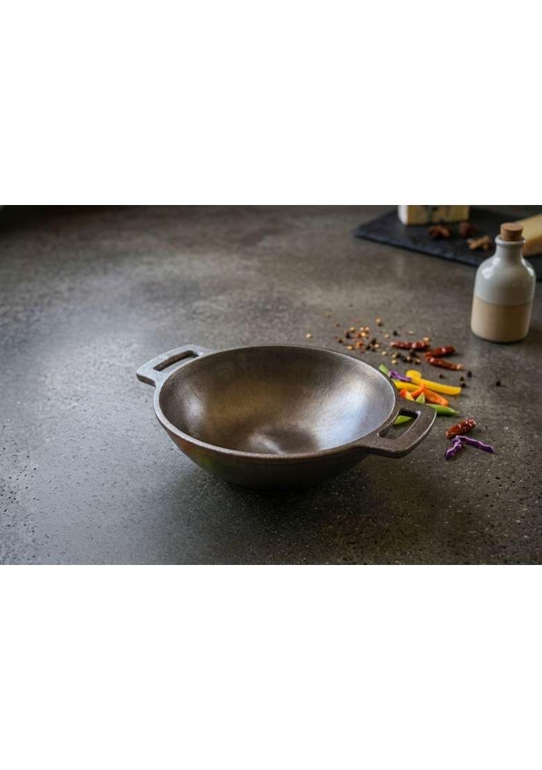 SHIV HOME WORLD Pre-Seasoned Cast Iron Kadai with Dual Handles | 18.5 cm | 7.3 Inch | Induction Compatible | Non-Stick - Indya