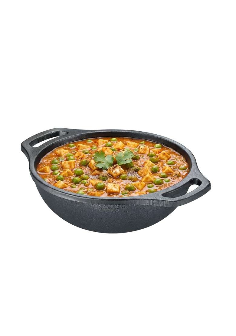 Prestige Neocast Flo Smooth Finish Cast Iron Kadhai Wok Black | 1 L | 1.1 Qt | 20 cm | 7.9 Inch | Induction Compatible - Indya