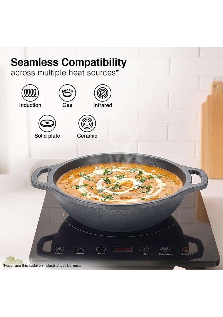 Prestige Neocast Flo Smooth Finish Cast Iron Kadhai Wok Black | 1 L | 1.1 Qt | 20 cm | 7.9 Inch | Induction Compatible - Indya