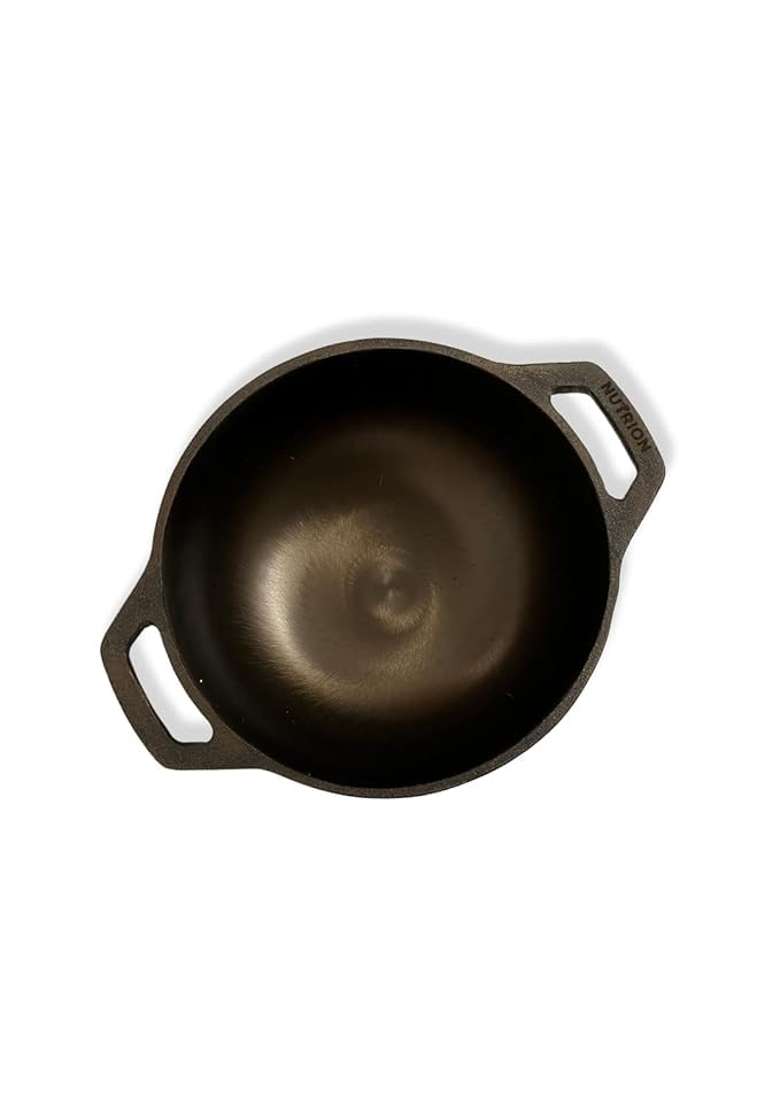 NUTRION Pre Seasoned Cast Iron Kadai | 1.5 L | 1.6 Qt | 8 Inch | Induction Compatible | Non-Toxic | Non-Stick - Indya