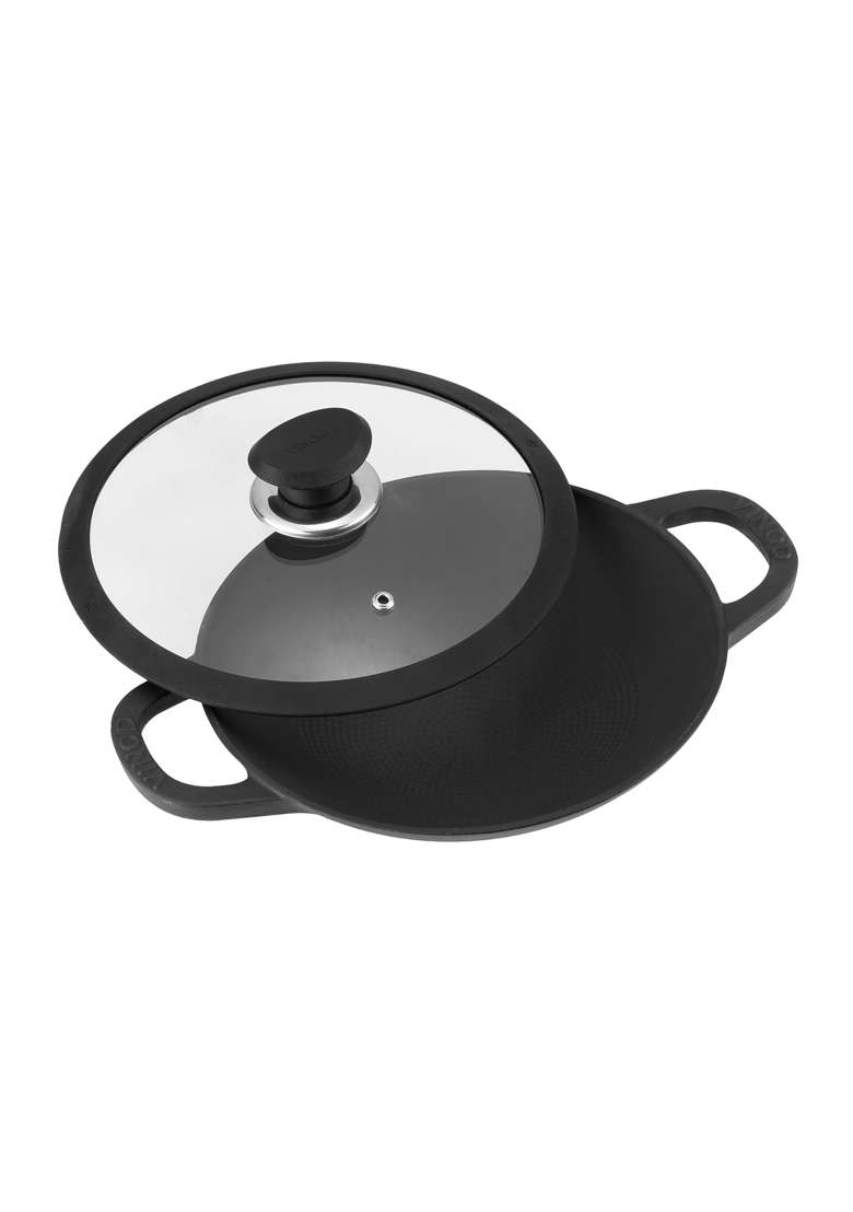 Vinod Ferona Cast Iron Appachetty with Glass Lid | 1.2 L | 1.3 Qt | 22 cm | 8.7 Inch | Induction Compatible - Indya