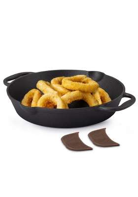 AGARO Royal Pre Seasoned Cast Iron Deep Fry Pan | 1.8 L | 1.9 Qt | 25 cm | 9.8 Inch | Induction Compatible