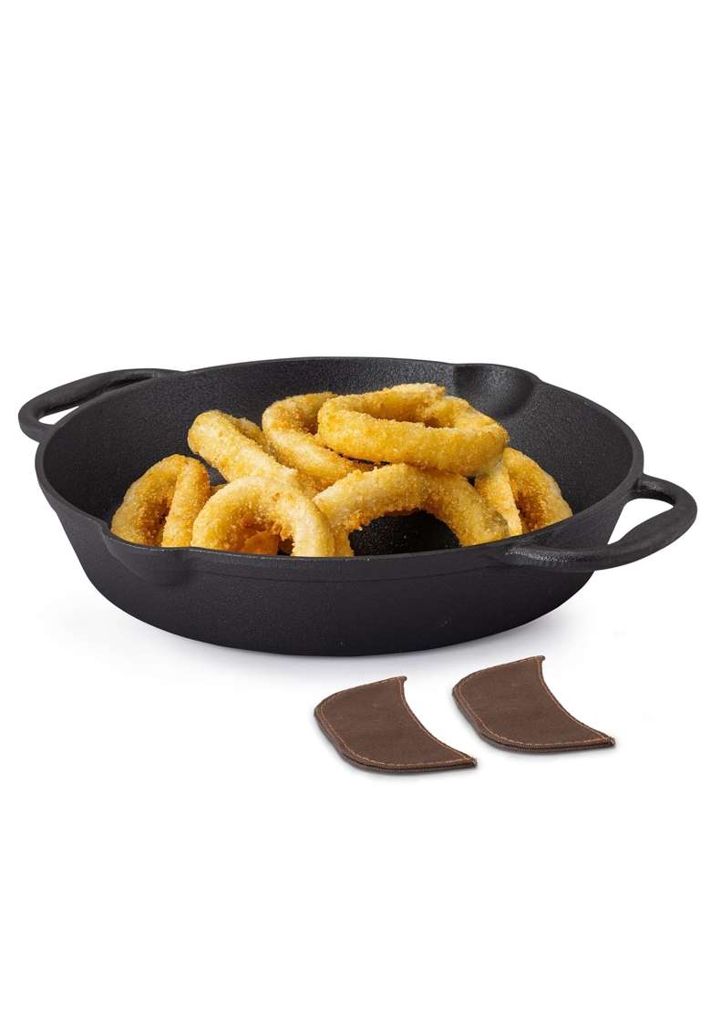AGARO Royal Pre Seasoned Cast Iron Deep Fry Pan | 1.8 L | 1.9 Qt | 25 cm | 9.8 Inch | Induction Compatible - Indya