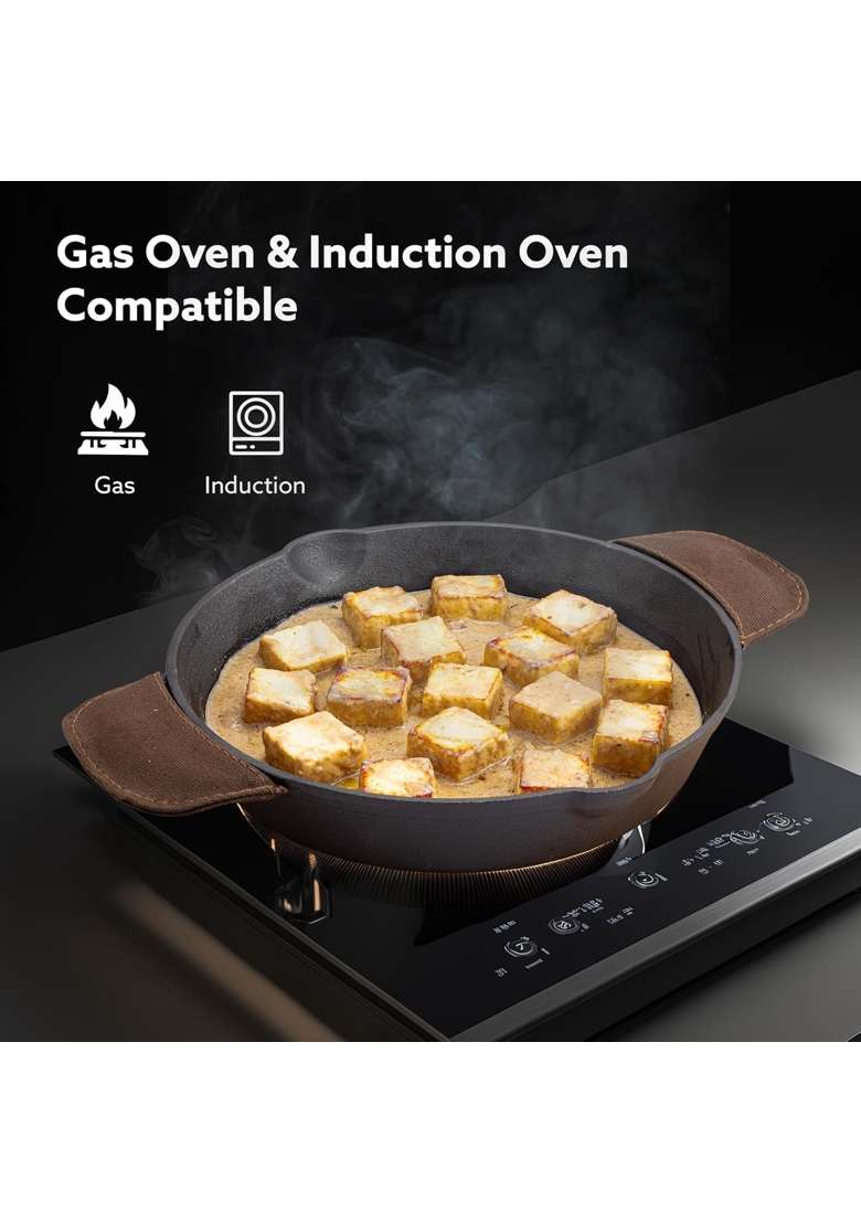 AGARO Royal Pre Seasoned Cast Iron Deep Fry Pan | 1.8 L | 1.9 Qt | 25 cm | 9.8 Inch | Induction Compatible - Indya