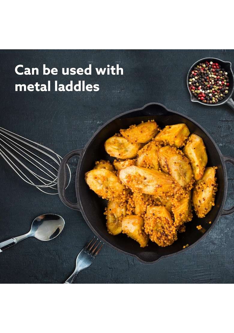AGARO Royal Pre Seasoned Cast Iron Deep Fry Pan | 1.8 L | 1.9 Qt | 25 cm | 9.8 Inch | Induction Compatible - Indya