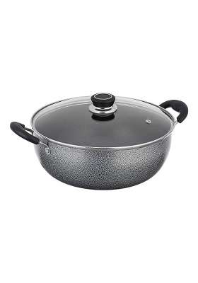 Solimo Amazon Solimo Non-Stick Kadhai Wok with Glass Lid | 4 L | 4.2 Qt | 26 cm | 10.2 Inch