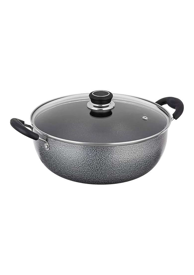 Solimo Amazon Solimo Non-Stick Kadhai Wok with Glass Lid | 4 L | 4.2 Qt | 26 cm | 10.2 Inch - Indya