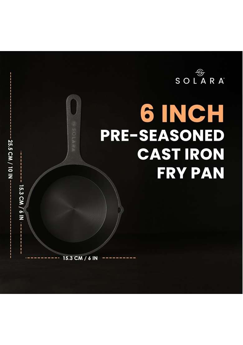 SOLARA Premium Cast Iron Frying Pan with Handle | 6 Inch - Indya