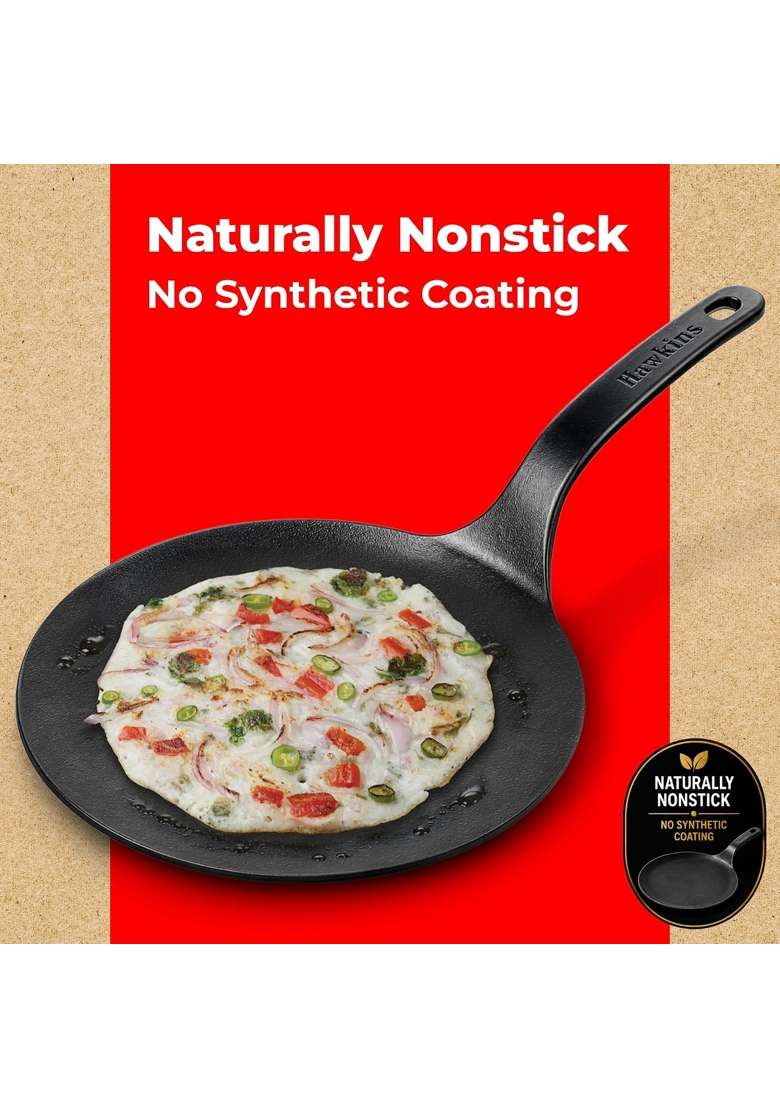 Hawkins Cast Iron Tava Flat Griddle | 26 cm | 10.2 Inch | Induction Compatible | Pre-Seasoned | Non-Stick - Indya