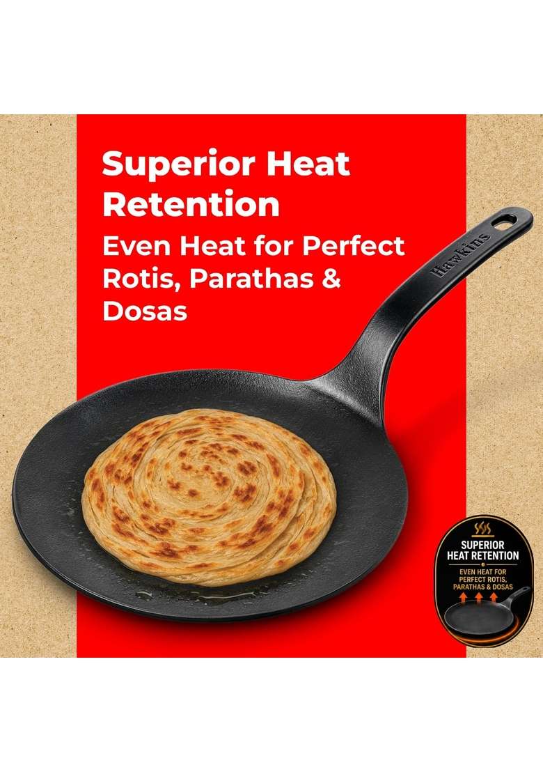 Hawkins Cast Iron Tava Flat Griddle | 26 cm | 10.2 Inch | Induction Compatible | Pre-Seasoned | Non-Stick - Indya
