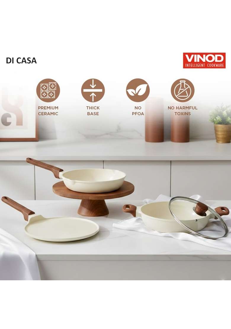 Vinod Di Casa Signature Ceramic Non Stick Cookware Set | 24 cm | 9.4 Inch | 4-Piece Set | Induction Compatible | Non-Toxic - Indya