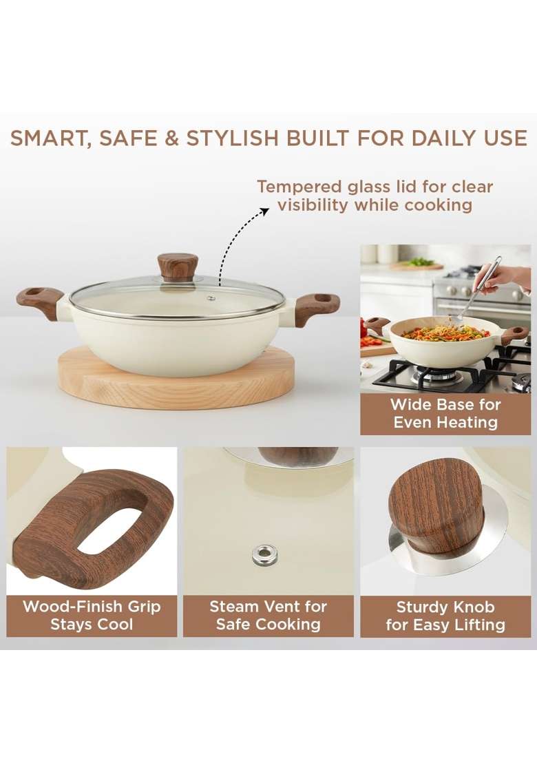 Vinod Di Casa Signature Ceramic Non Stick Cookware Set | 24 cm | 9.4 Inch | 4-Piece Set | Induction Compatible | Non-Toxic - Indya