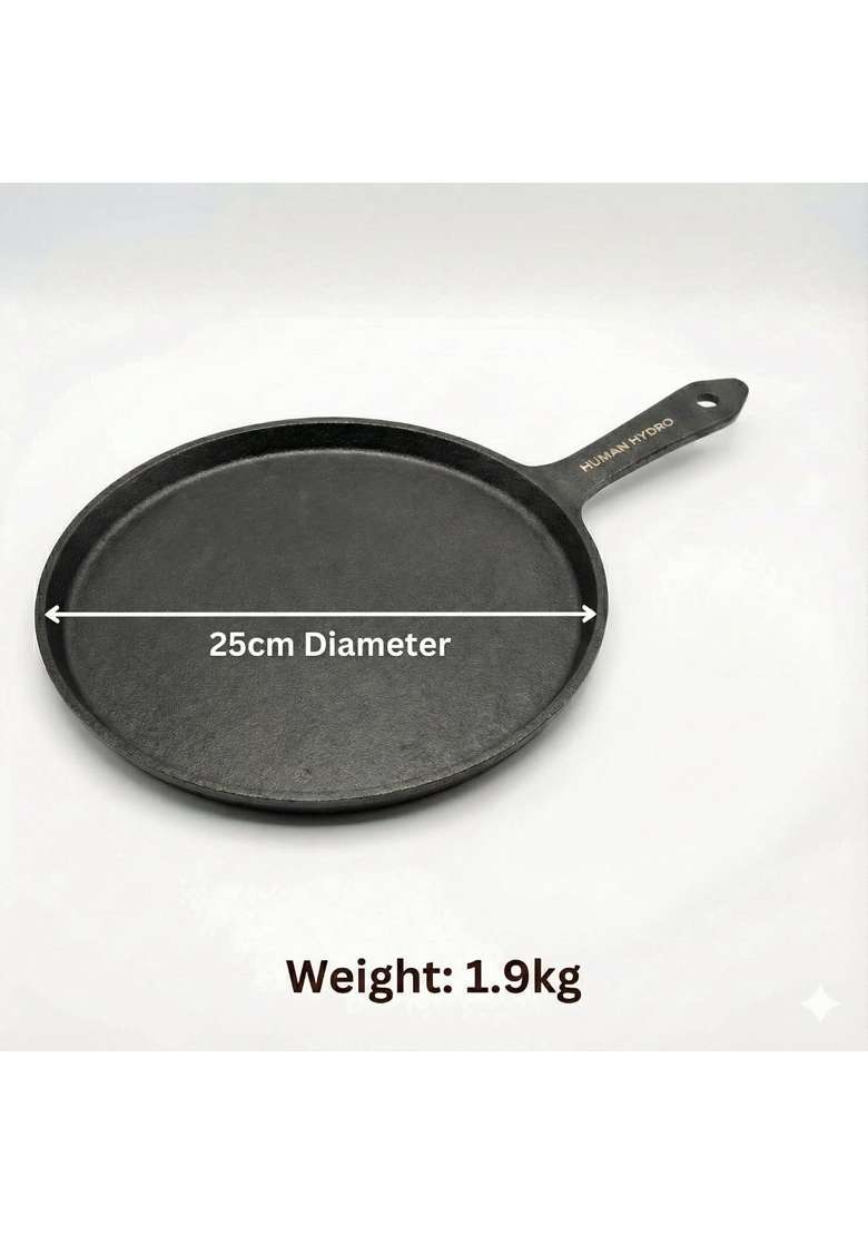Human Hydro Cast Iron Tawa Flat Griddle Single Handle | 25 cm | 9.8 Inch | Induction Compatible | Non-Toxic | Non-Stick - Indya