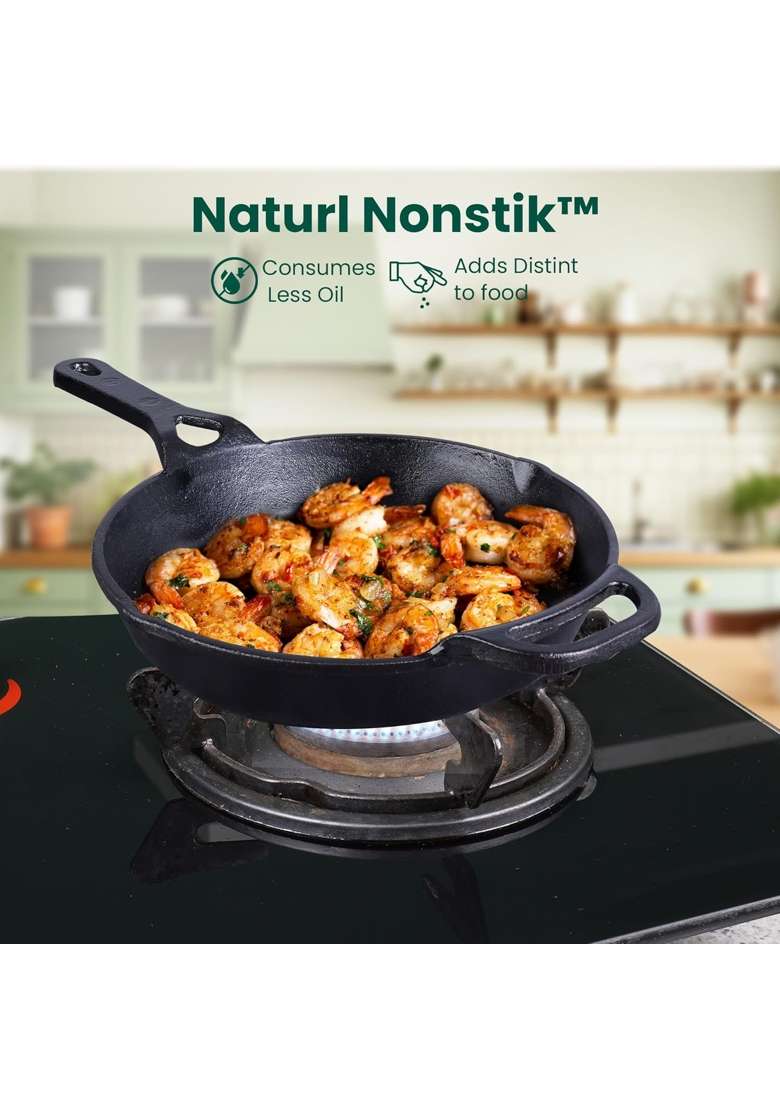 The Indus Valley Preseasoned Cast Iron Fry Pan Skillet with Long Handle | 1.8 L | 1.9 Qt | 26.2 cm | 10.3 Inch | Induction Compatible | Non-Toxic - Indya