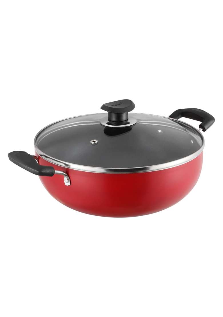Vinod Zest Inducto Non Stick Deep Kadhai Wok with Glass Lid | 5.5 L | 5.8 Qt | 28 cm | 11 Inch | Induction Compatible - Indya